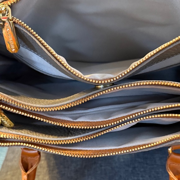 Chic Gray Satchel with Tan Accents Valentina Italian Leather - Picture 4 of 15